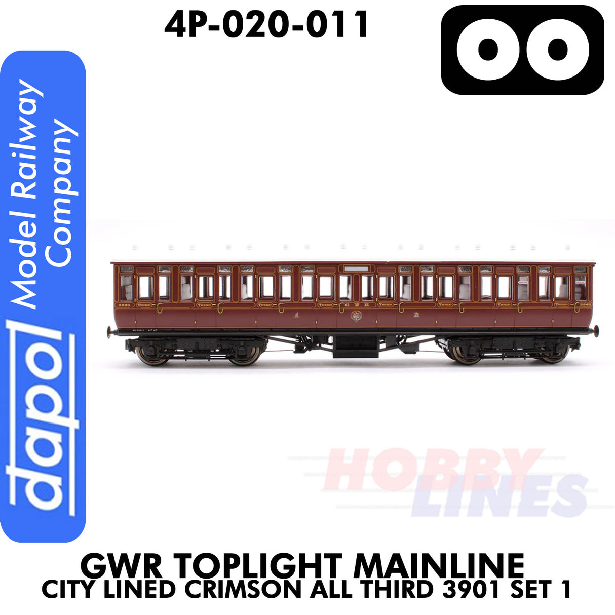 Great Western Railway - Toplight Coach Mainline City Lined Crimson All 3rd 3901 Set 1 | Dapol | 4P-020-011