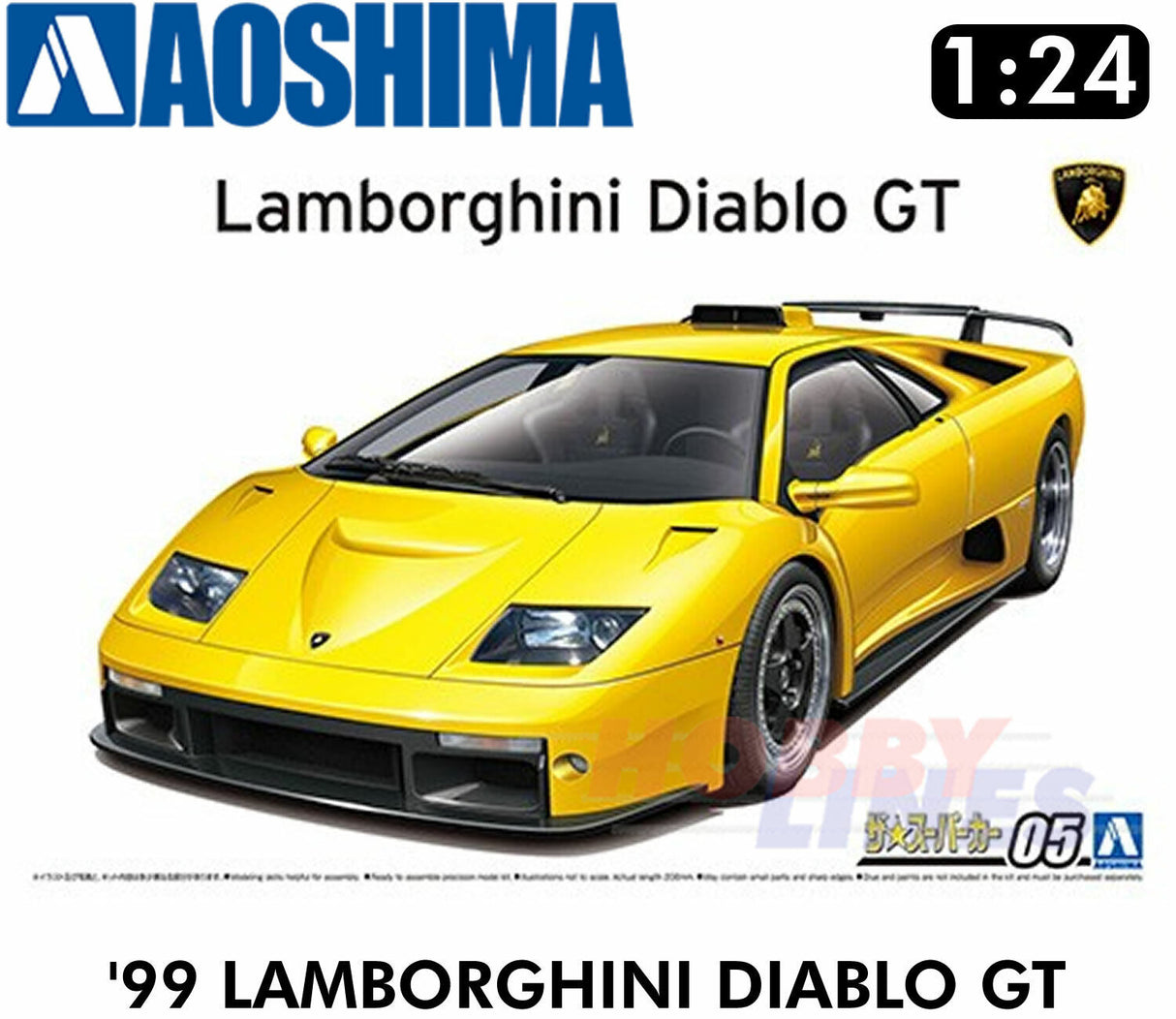 '99 LAMBORGHINI DIABLO GT supercar 1:24 scale model kit Aoshima 05899