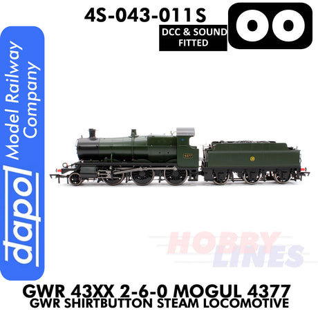 Great Western Railway -  43xx 2-6-0 Mogul 4377 Shirtbutton - DCC & Sound -1:76 OO | Dapol |  4S-043-011S