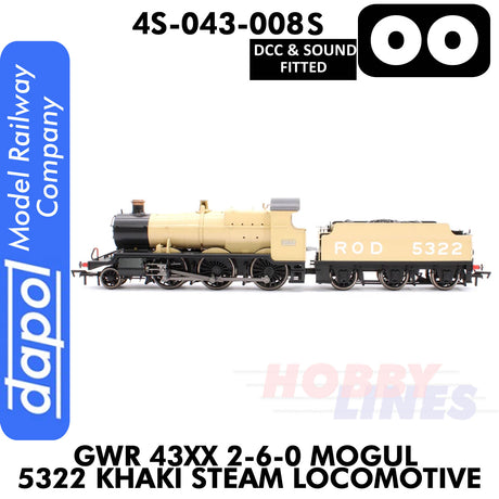 Great Western Railway -  43xx 2-6-0 Mogul 5322 Khaki - DCC & Sound - 1:76 OO | Dapol | 4S-043-008S