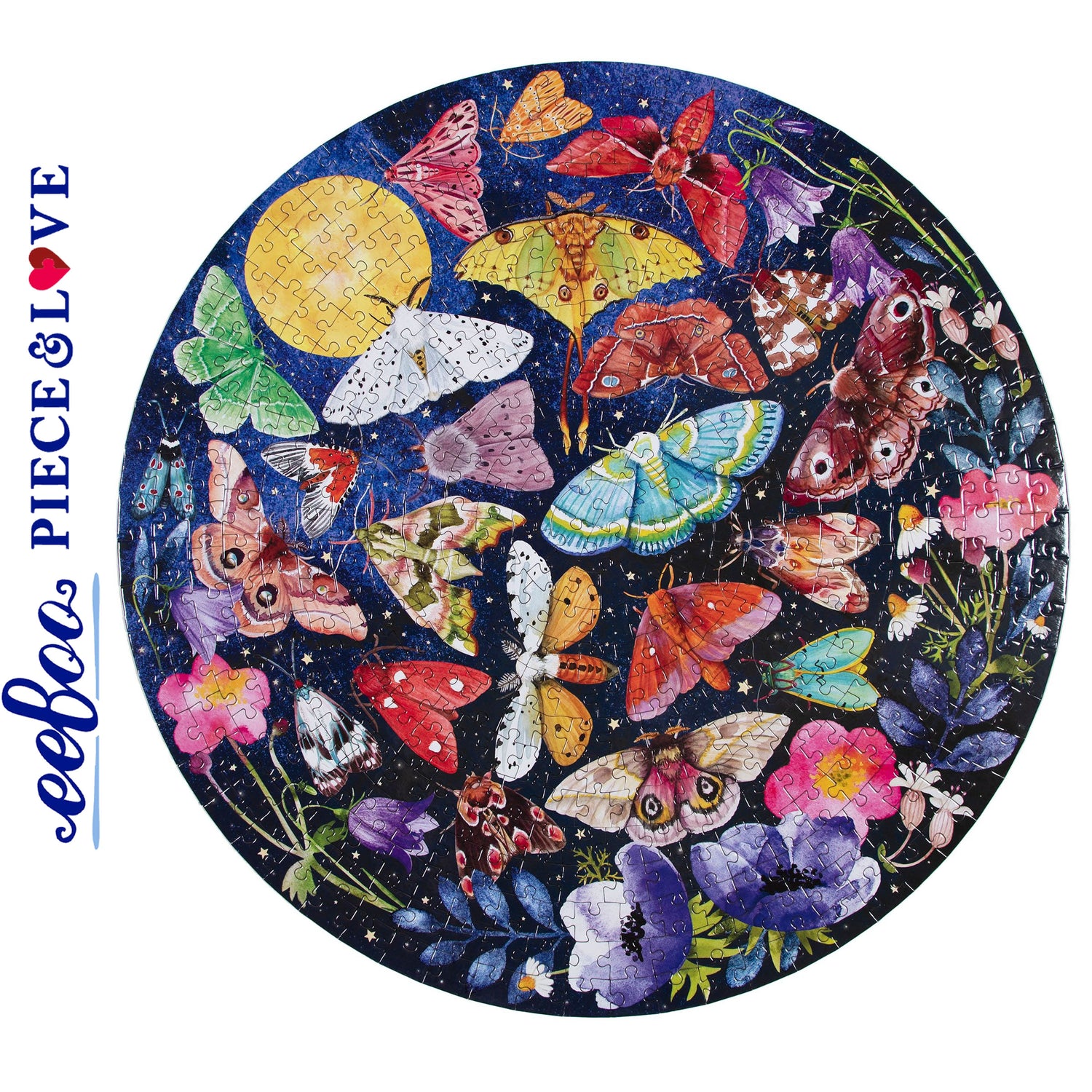 Moths 500 pc Round Puzzle | eeBoo |  PZFMOT