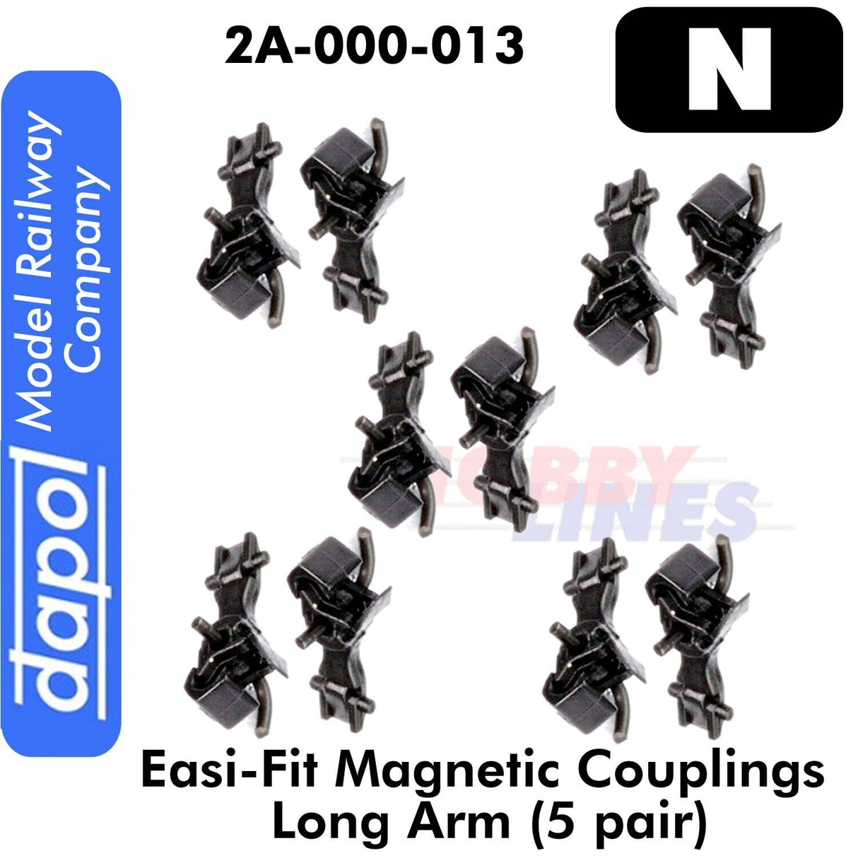 Easi-Fit MAGNETIC COUPLINGS 9.6mm Long Arm N Gauge 5 pair Dapol 2A-000-013
