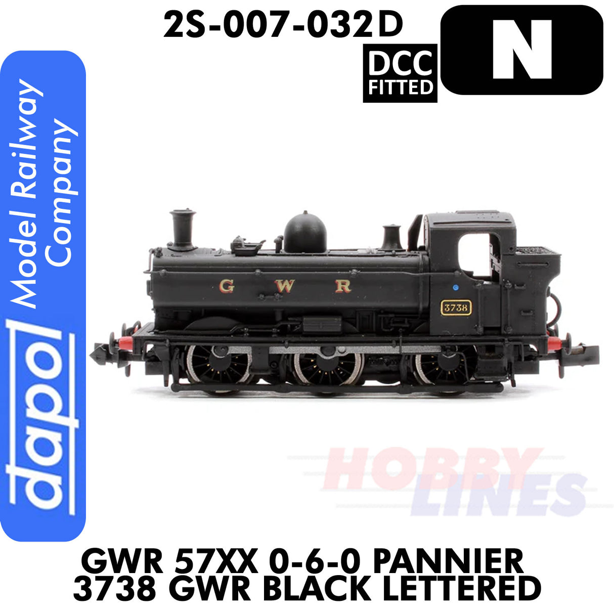 Great Western Railway - 57 XX 0-6-0 Pannier 3738 Black lettered - DCC Fitted | Dapol | 2S-007-032D