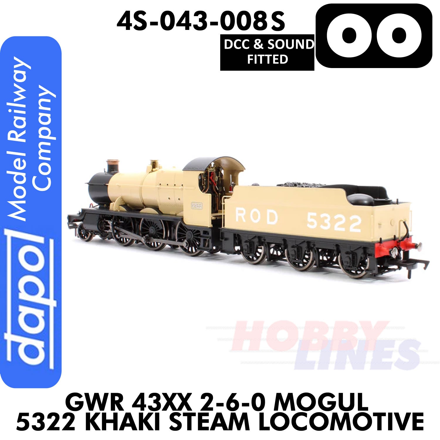 Great Western Railway -  43xx 2-6-0 Mogul 5322 Khaki - DCC & Sound - 1:76 OO | Dapol | 4S-043-008S