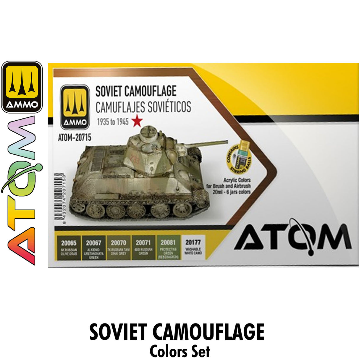 ATOM Soviet Camouflage 1935-45 Set - 6 20ml Acrylic Paint | Ammo by Mig Jimenez