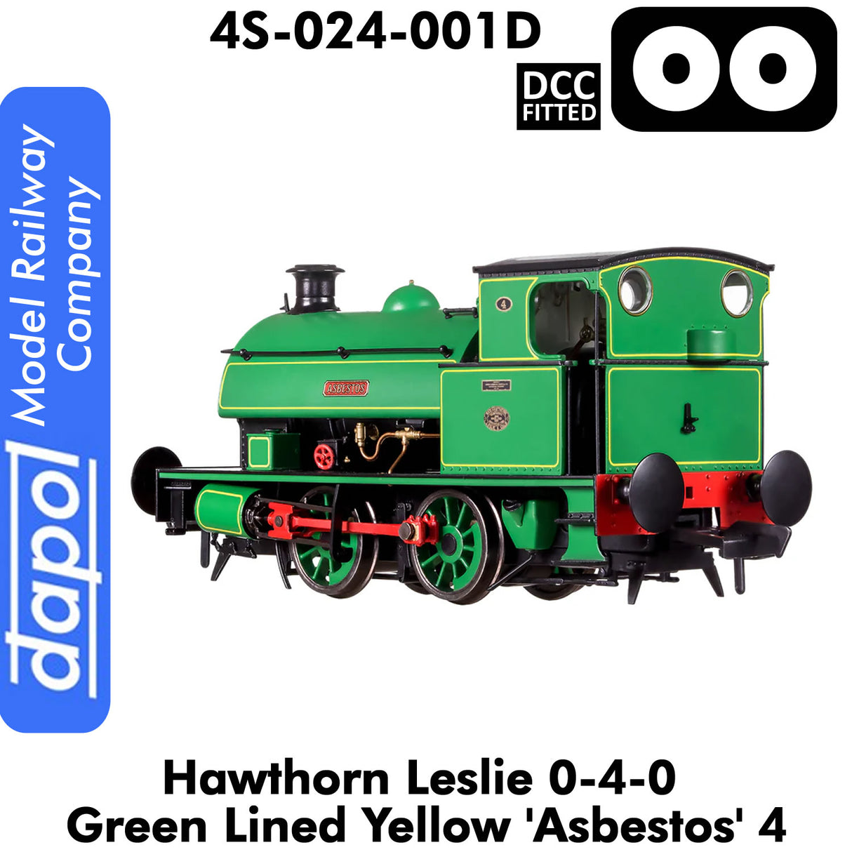 Hawthorn Leslie 040 Green Lined Yellow 'Asbestos' | Dapol | 4S-024-001D