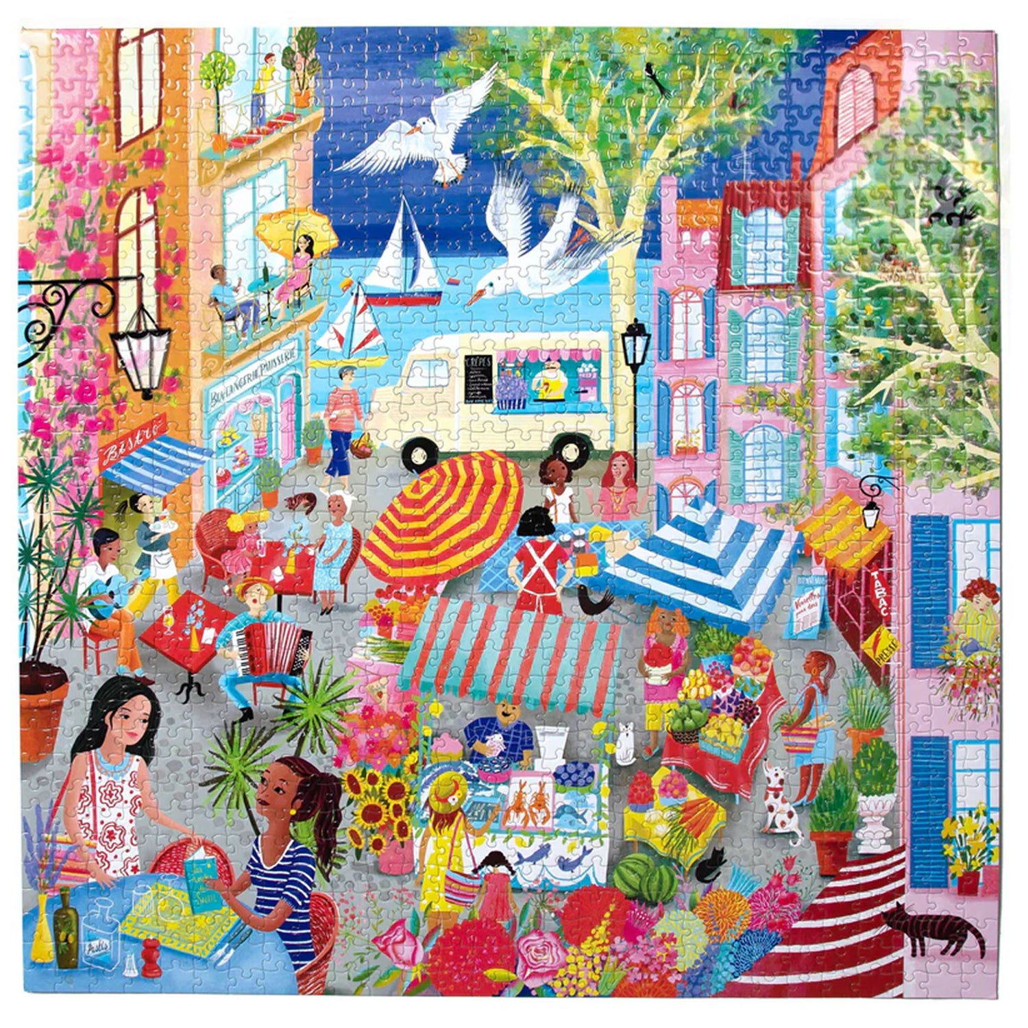 eeBoo MARKETPLACE IN FRANCE 1000 pc Square Jigsaw Puzzle Super Deluxe PZTMFR