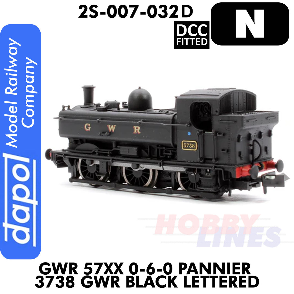 Great Western Railway - 57 XX 0-6-0 Pannier 3738 Black lettered - DCC Fitted | Dapol | 2S-007-032D
