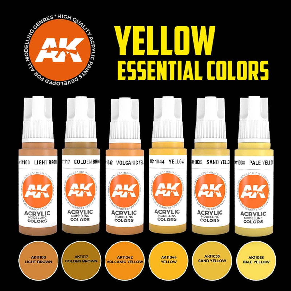 Yellow Essential Colours - 3G Acrylic Paint x 6 | AK interactive | AK11615
