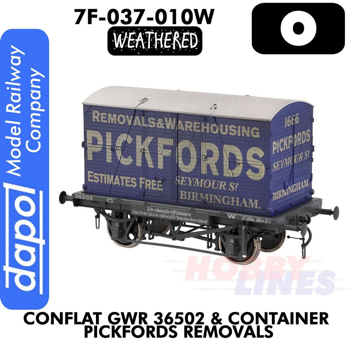 Conflat GWR 36502 & Container Pickfords - Weathered -Wagon | Dapol | 7F-037-010W