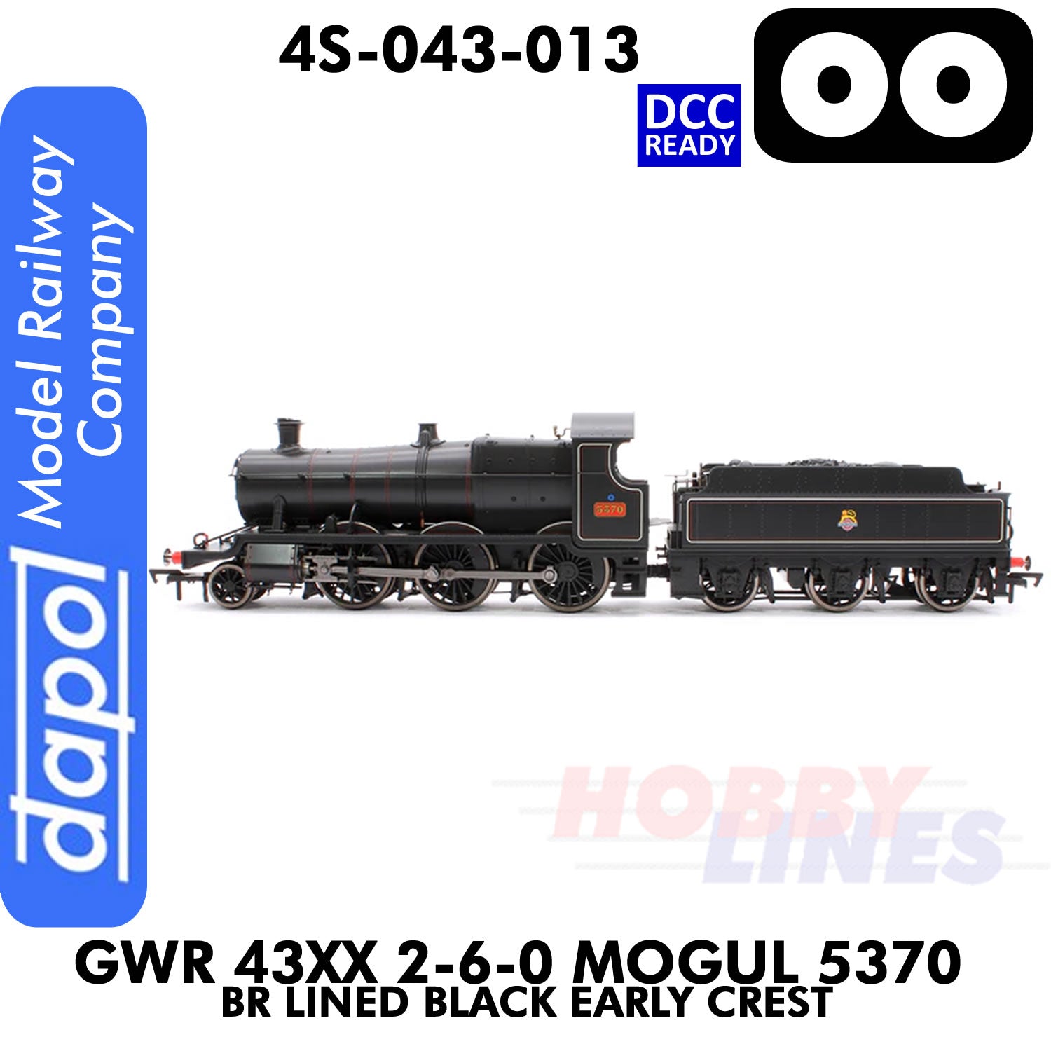 Great Western Railway - 43xx 2-6-0 Mogul 5370 BR Lined Black Early Crest - DCC Ready -  1:76 OO | Dapol | 4S-043-013