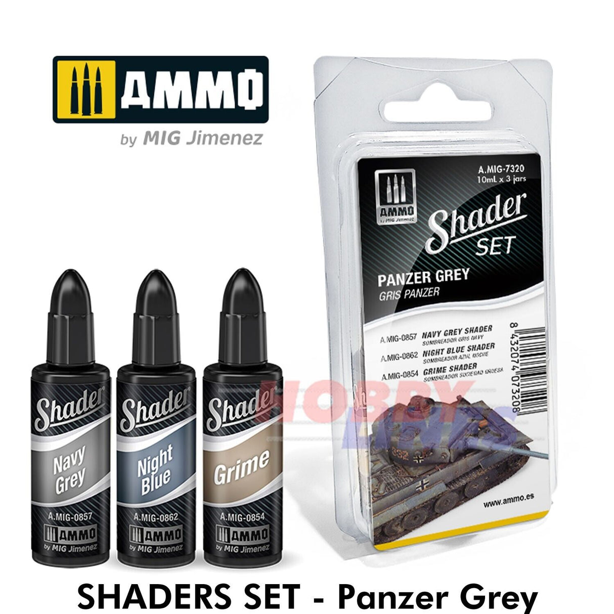Shaders Set PANZER GREY Shade Effects Colours 3 Jar 10ml Paint AMMO Mig MIG7320
