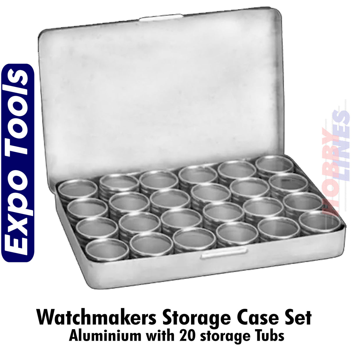 WATCHMAKERS STORAGE BOX 20 tubs with lids Aluminium Expo Tools 18881