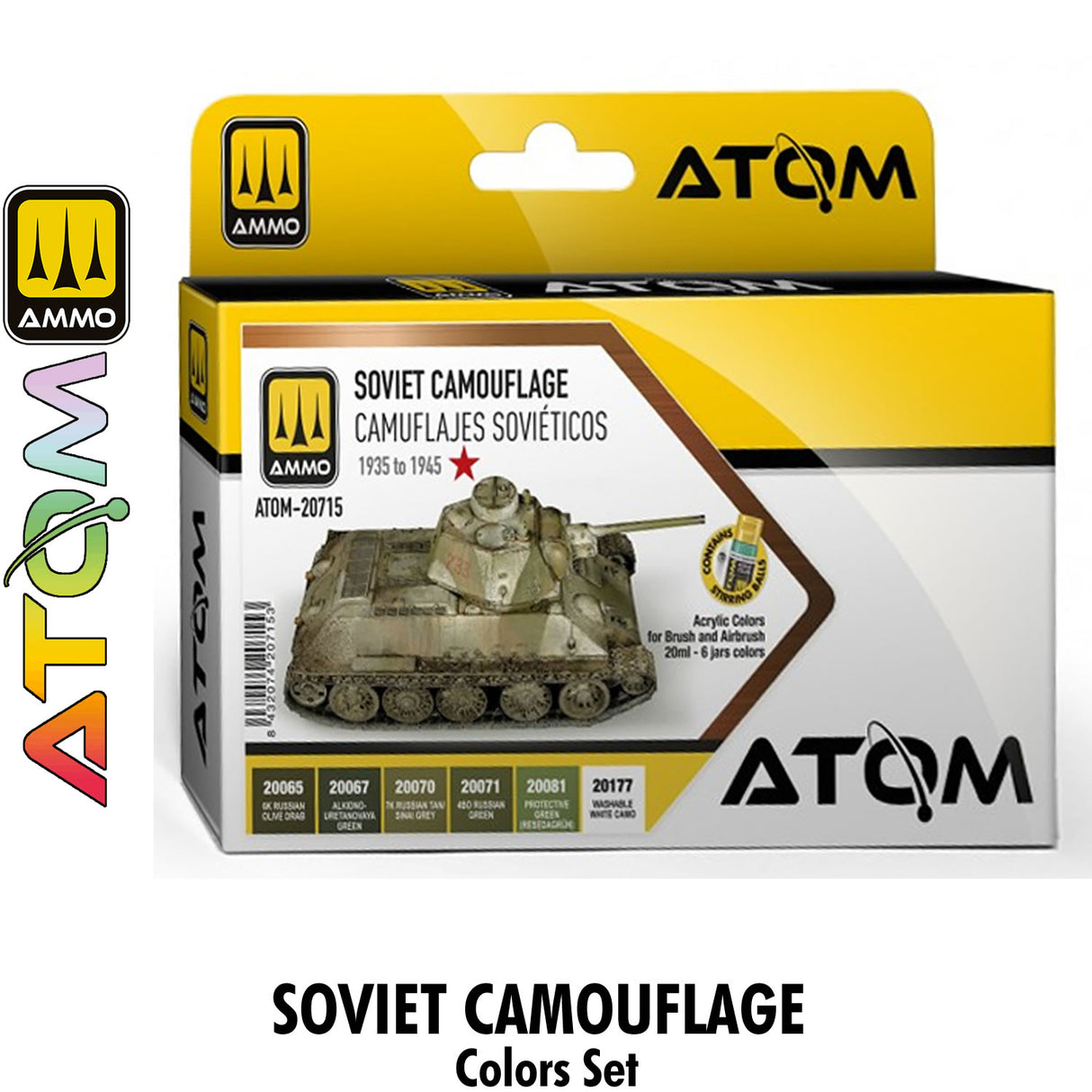 ATOM Soviet Camouflage 1935-45 Set - 6 20ml Acrylic Paint | Ammo by Mig Jimenez