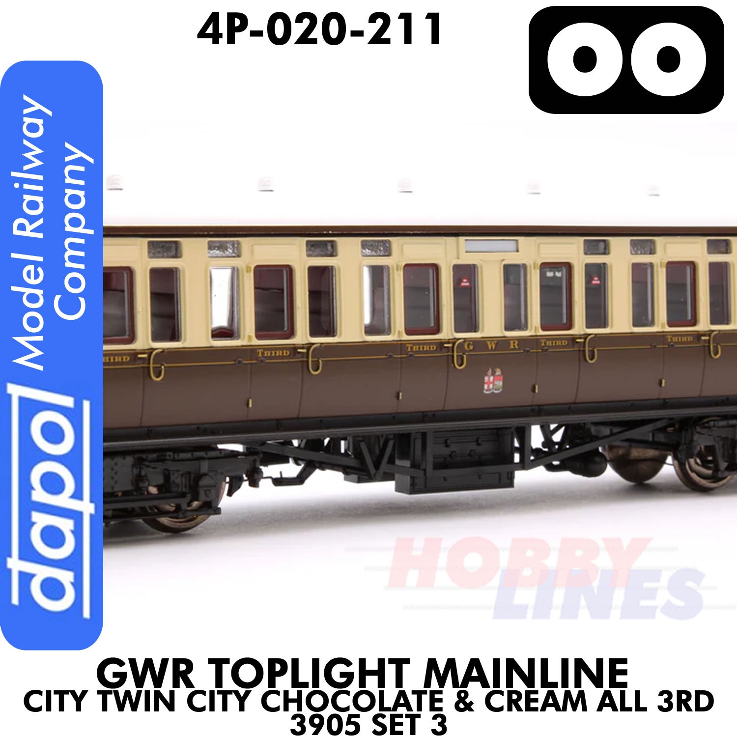 Great Western Railway - Toplight Coach MainLine Chocolate & Cream All 3rd 3905 Set 3 | Dapol | 4P-020-211
