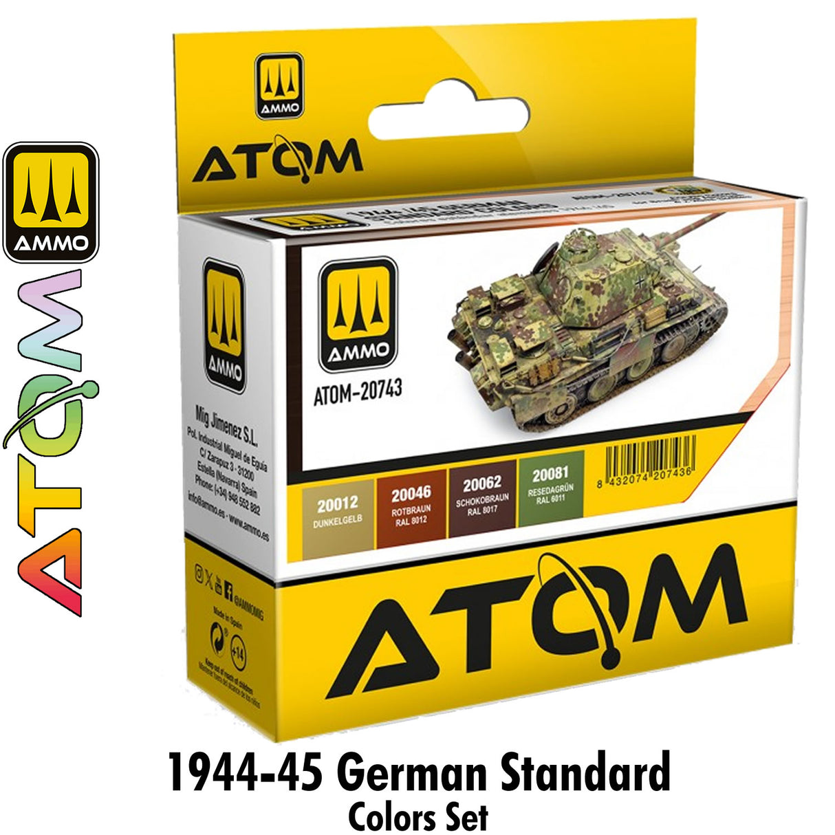 ATOM 1944-45 German Standard Colors Set - 4 20ml Acrylic Paint | Ammo by Mig Jimenez