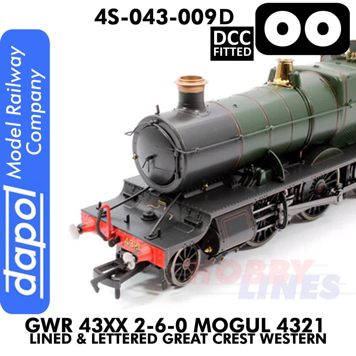 Great Western Railway -  43xx 2-6-0 Mogul 4321 Lined & Lettered Great Crest Western -DCC Fitted - 1:76 OO | Dapol | 4S-043-009D