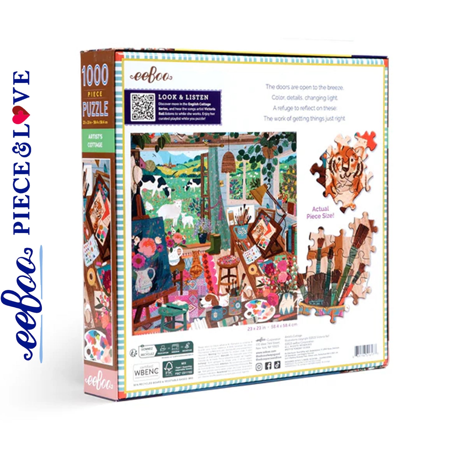 eeBoo ARTISTS COTTAGE 1000 pc Square Jigsaw Puzzle Super Deluxe PZT118