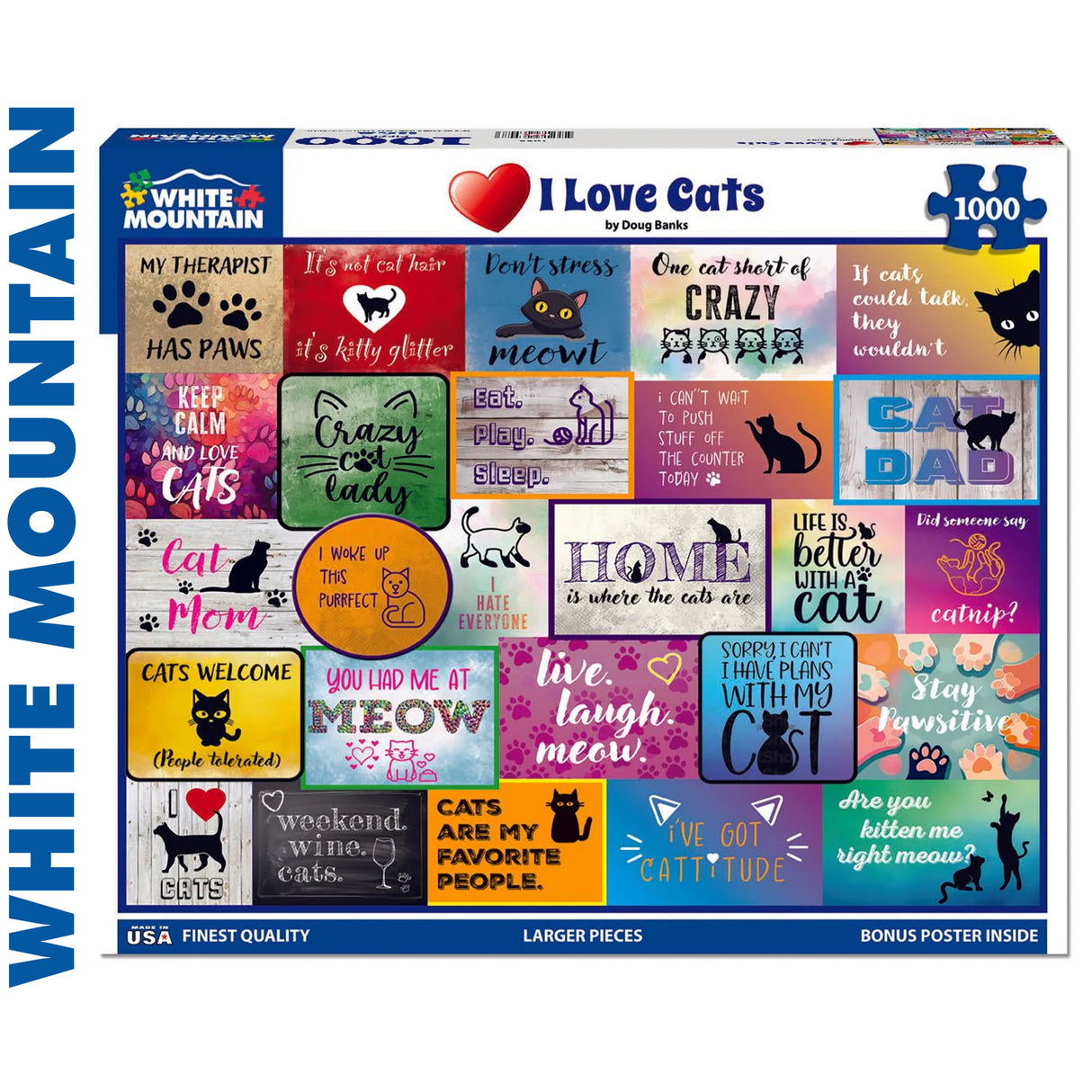 I LOVE CATS 1000 pc super deluxe Jigsaw Puzzle WHITE MOUNTAIN 1985pz