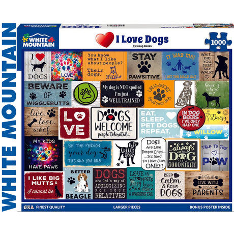 I LOVE DOGS 1000 pc super deluxe Jigsaw Puzzle WHITE MOUNTAIN 1926pz