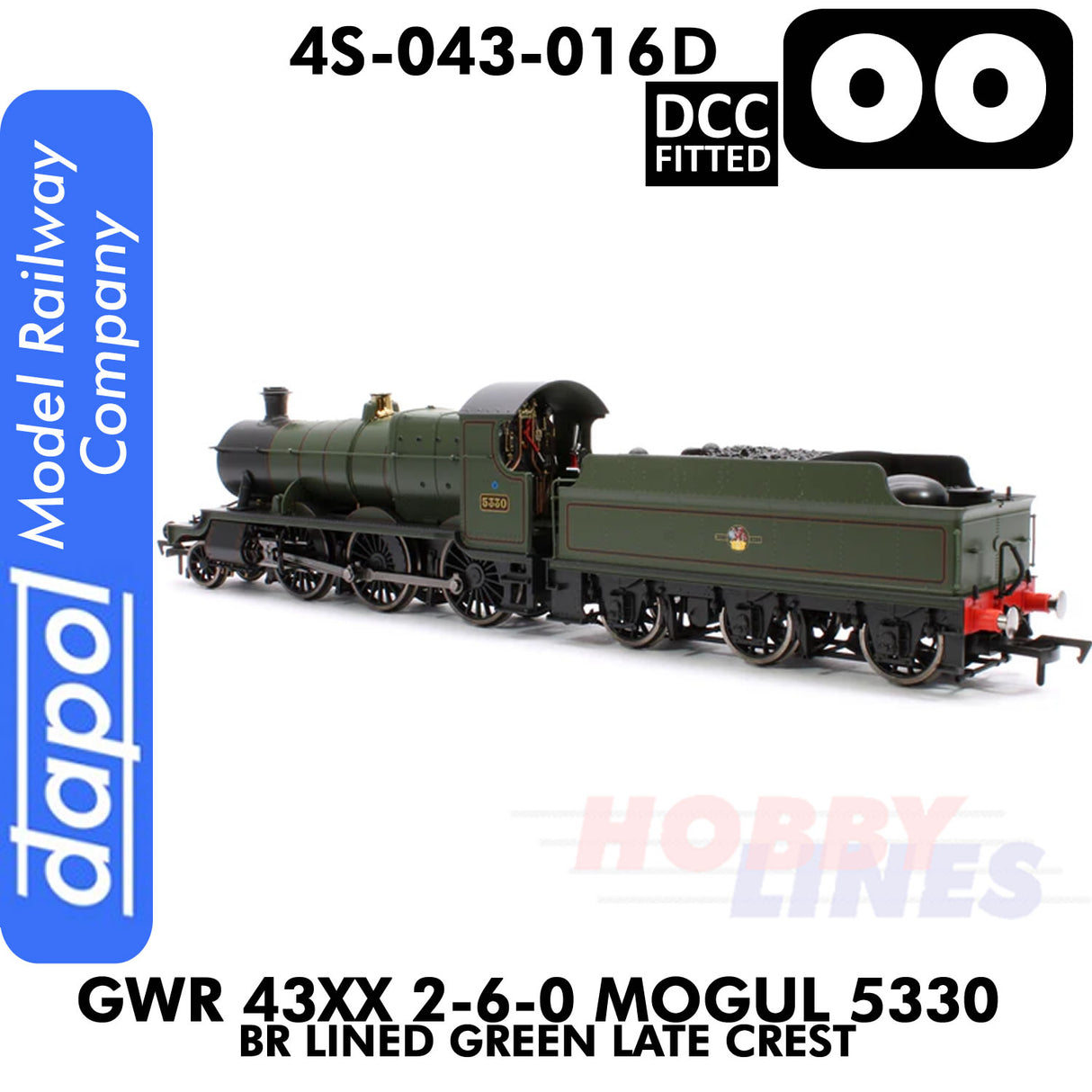 Great Western Railway - 43xx 2-6-0 Mogul 5330 BR Lined Green Late Crest -  DCC - 1:76 OO | Dapol | 4S-043-016D