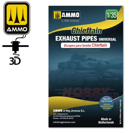 Chieftain Exhaust Pipes Universal - 1:35 3D printed | Ammo by Mig Jimenez  | MIG8085