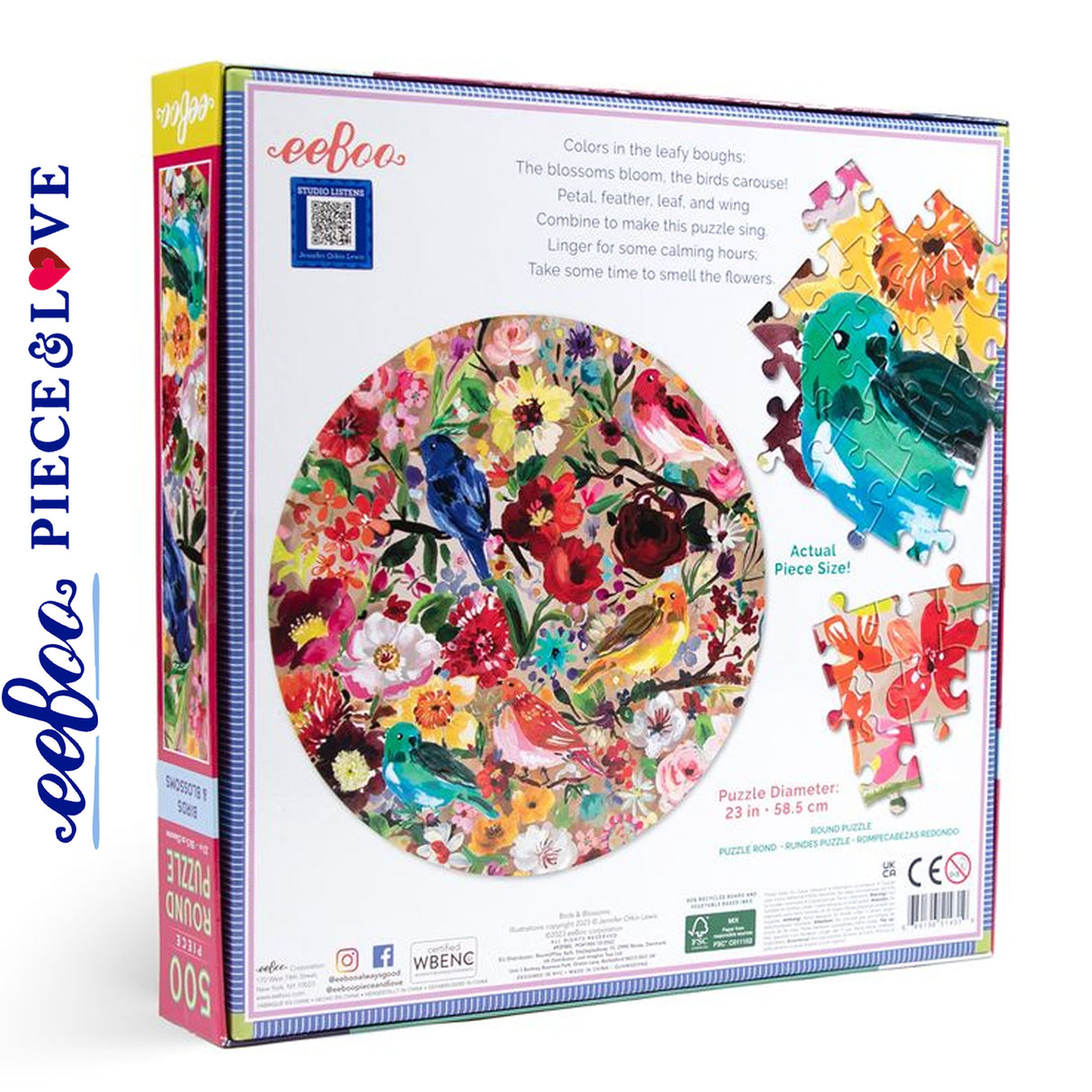 Birds & Blossoms  500 pc Round Puzzle | eeBoo | PZFBBL