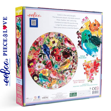 Birds & Blossoms  500 pc Round Puzzle | eeBoo | PZFBBL
