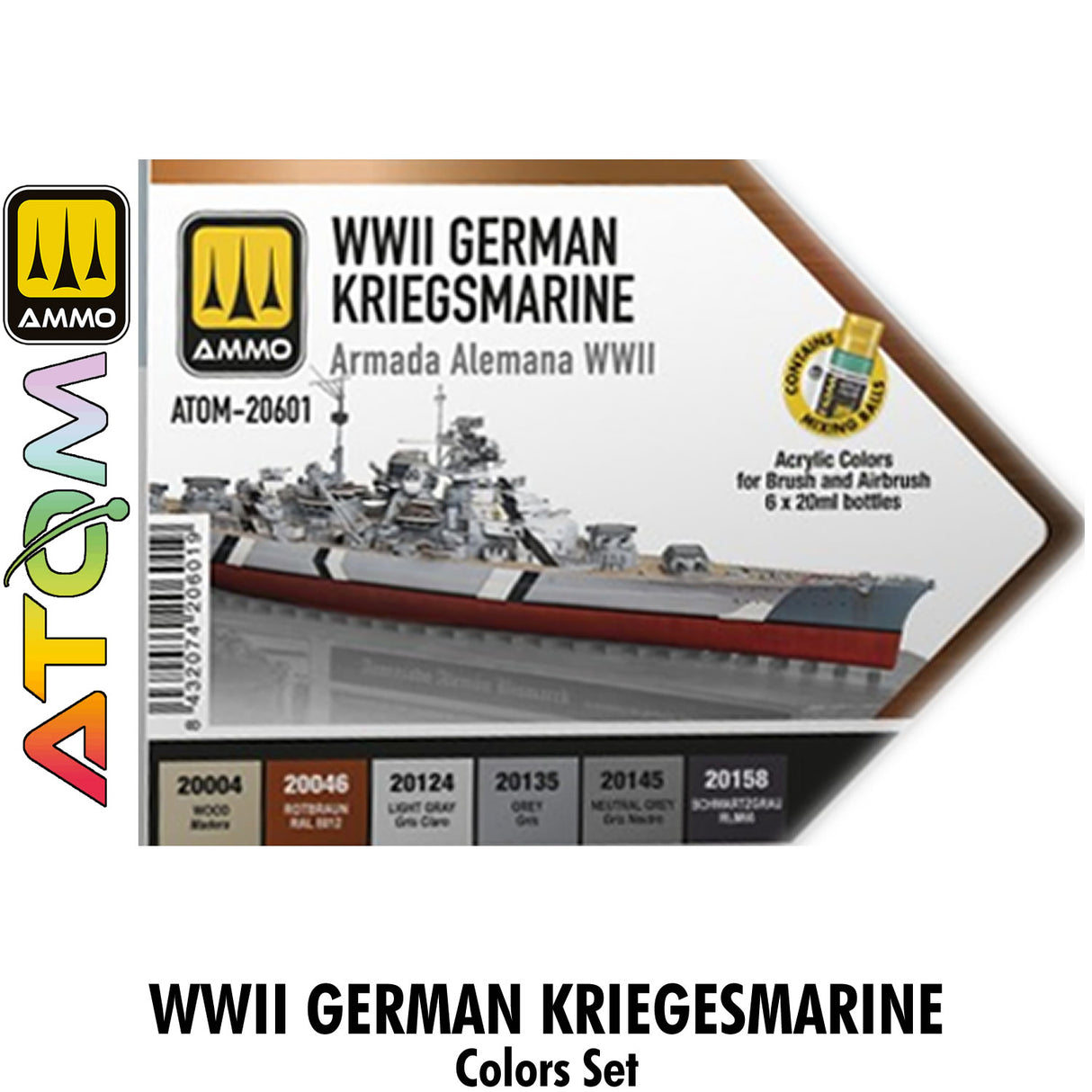 ATOM Set German KRIEGSMARINE WWII set - 6 20ml Acrylic Paint | Ammo by Mig Jimenez
