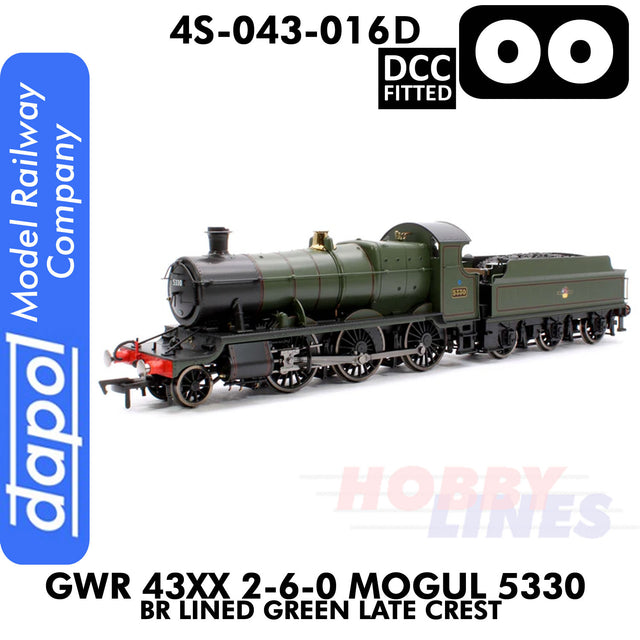 Great Western Railway - 43xx 2-6-0 Mogul 5330 BR Lined Green Late Crest -  DCC - 1:76 OO | Dapol | 4S-043-016D