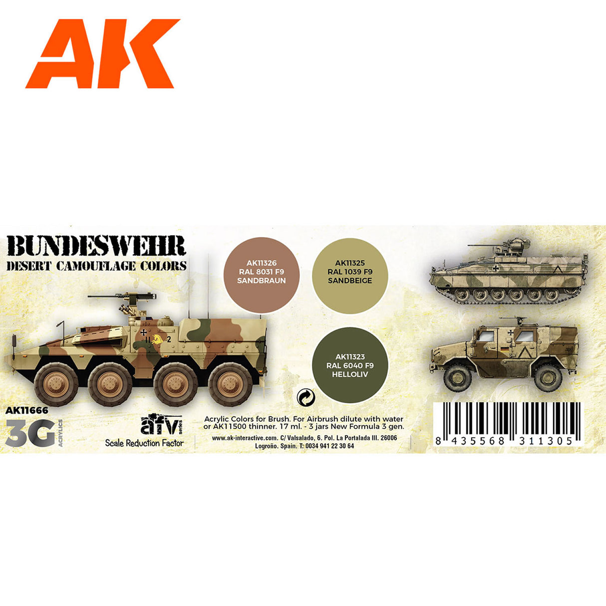 3G Special Set - Bundeswehr Desert Camouflage Colors - 3 x 17ml | AK interactive | AK11666