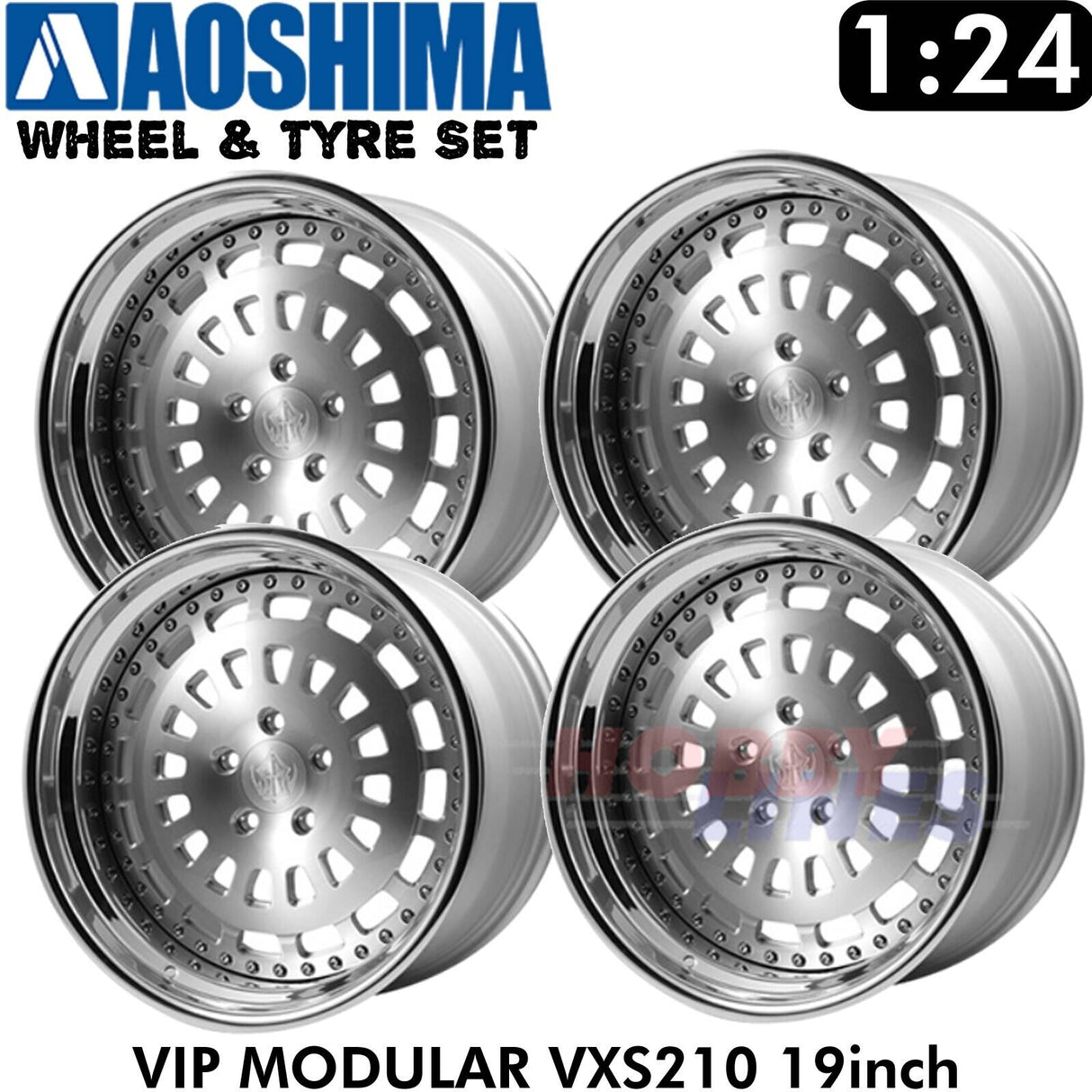 Wheels Tyres VIP MODULAR VXS210 19inch 1:24 Set of 4 Tuned Parts Aoshima 05247