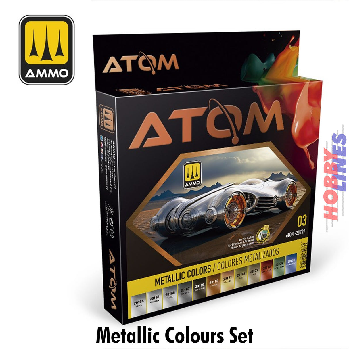 Metallic Colors Paint Set - 12 20ml colour Paint Set AMMO Mig Jimenez ATOM-20702
