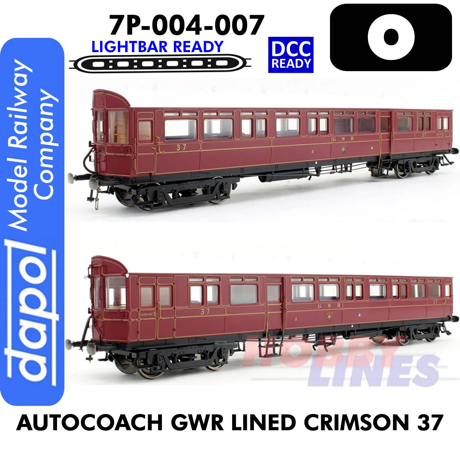 Autocoach GWR Lined Crimson 37 Coach- DCC & Lightbar Ready | Dapol | 7P-004-007
