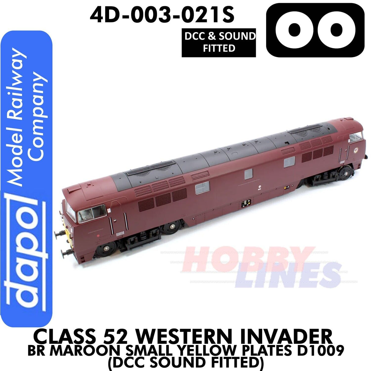 Class 52 Western Invader BR Maroon Small Yellow Panels D1009 - DCC Sound Fitted | Dapol | 4D-003-021S