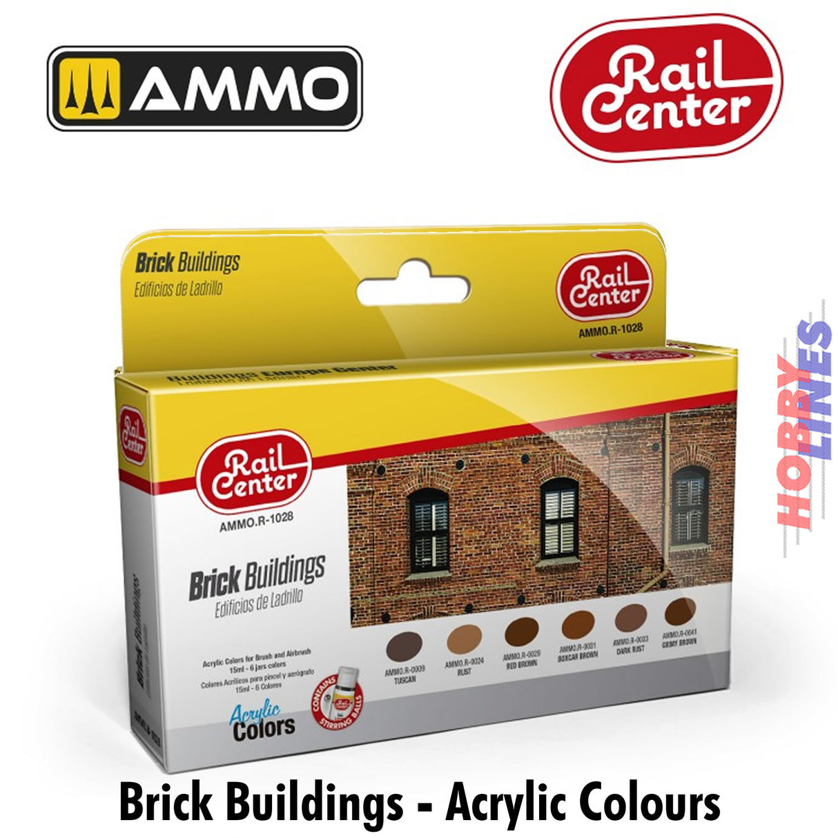 Rail Center - Brick Buildings Paint Set - Acrylic Paint - 6 x 17ml | Ammo by Mig Jimenez | AMMO.R-1028