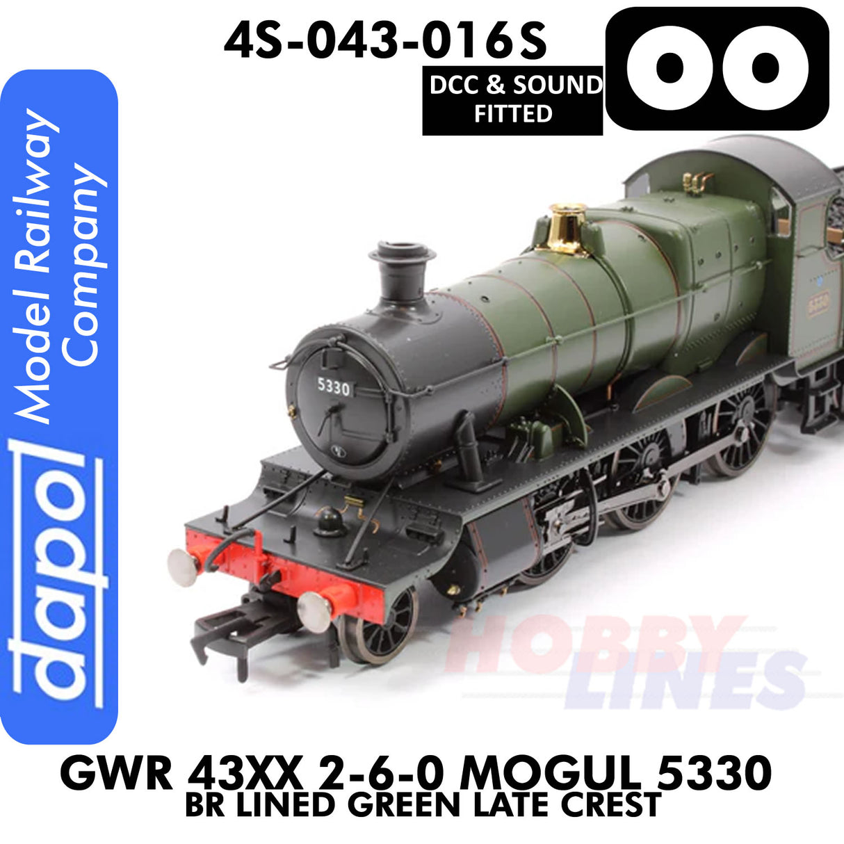 Great Western Railway - 43xx 2-6-0 Mogul 5330 BR Lined Green Late Crest -   DCC & Sound - 1:76 OO | Dapol | 4S-043-016S