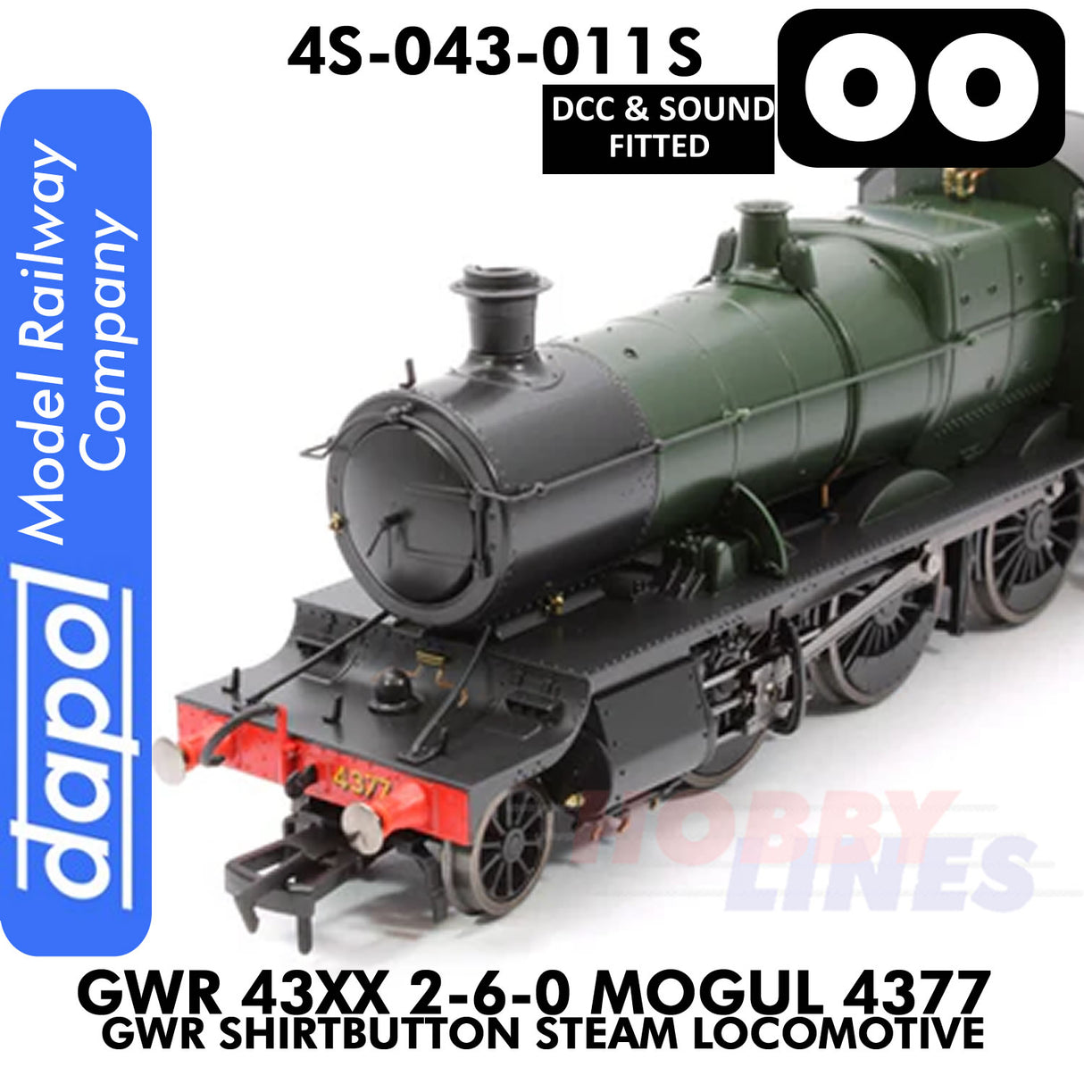 Great Western Railway -  43xx 2-6-0 Mogul 4377 Shirtbutton - DCC & Sound -1:76 OO | Dapol |  4S-043-011S