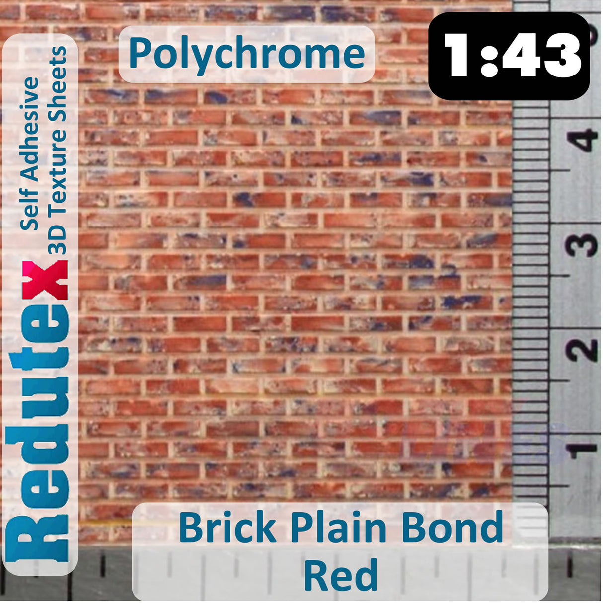 Redutex BRICK PLAIN BOND Red Polychrome O/1:43 3D Texture Sheets 043LD122