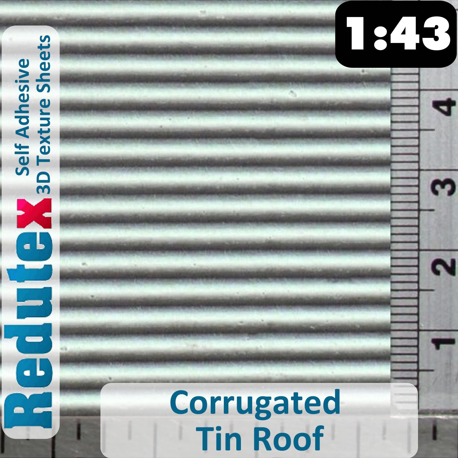 Redutex CORRUGATED TIN ROOF Lt Grey 1:43 O 3D Self Adhesive Texture Sheet