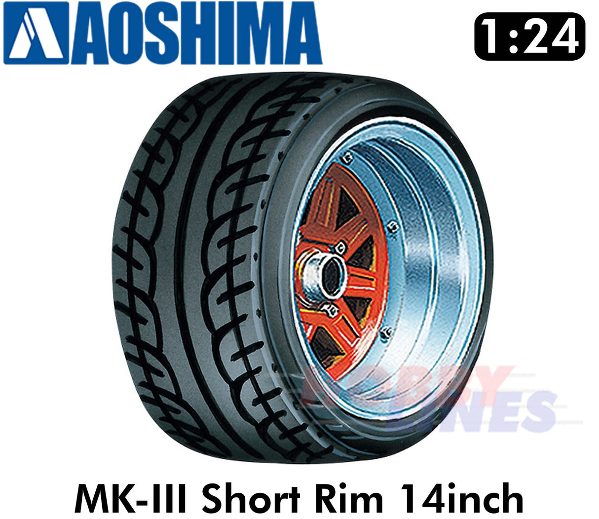 MARK3 SHORT-RIM 14inch 1:24 WHEELS & TYRES Set of 4 AOSHIMA Tuned Parts 05545