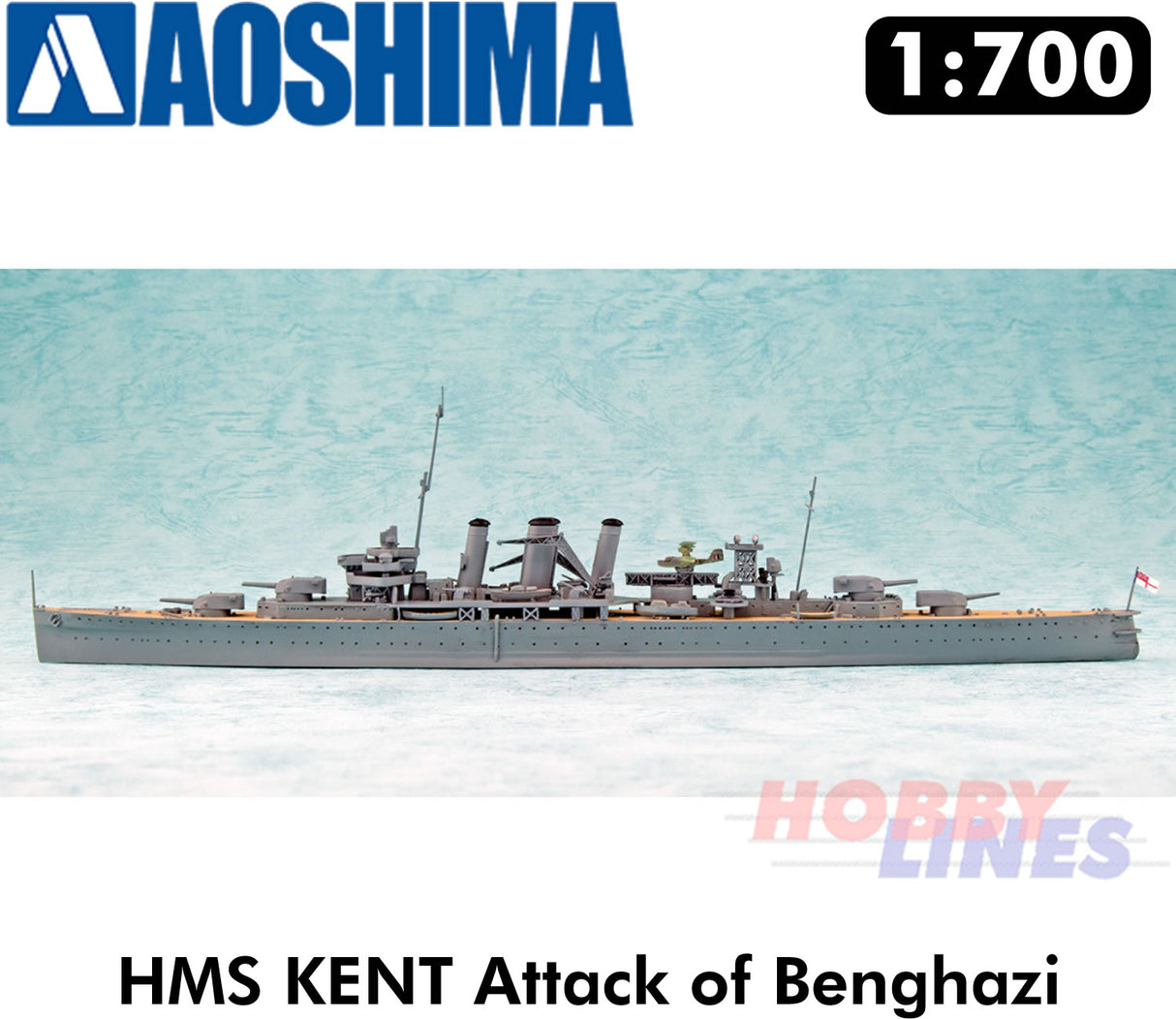 HMS KENT Heavy Cruiser Attack of Benghazi WWII 1:700 Waterline kit Aoshima 05671