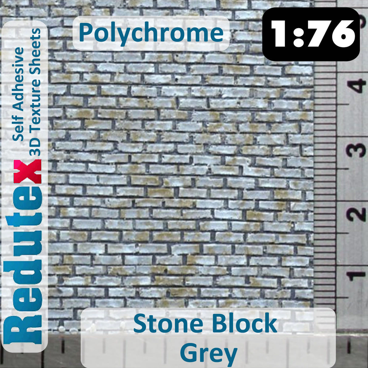 Redutex STONE BLOCK Grey POLYCHROME 1:76 OO 3D Self Adhesive Texture Sheet