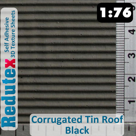 Redutex CORRUGATED TIN ROOF Black 1:76 OO 3D Self Adhesive Texture Sheet