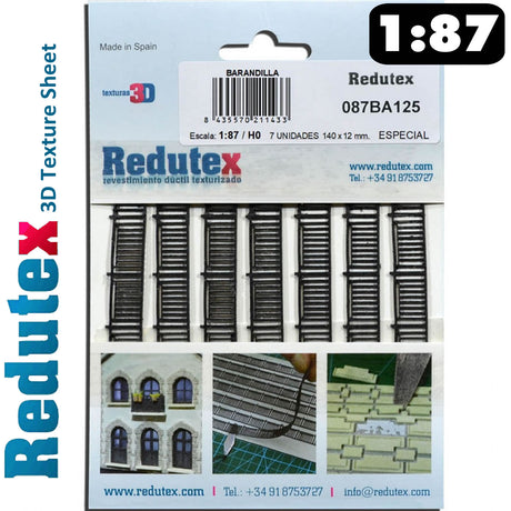 Redutex RAILING Black HO 3D Flexible Texture Sheet  7 UNITS 140 x 12 mm 087BA125