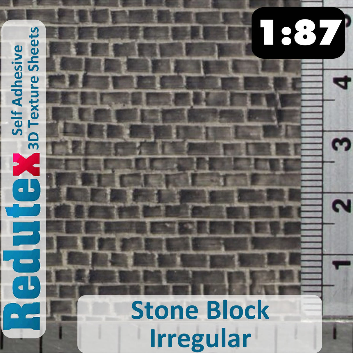 Redutex STONE BLOCK IRREGULAR Black 1:87 HO 3D Self Adhesive Texture Sheet