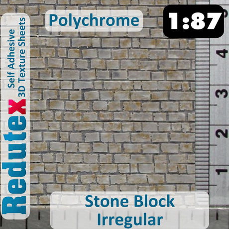 Redutex  STONE BLOCK IRREGULAR POLYCHROME 1:87 HO 3D Self Adhesive Texture Sheet