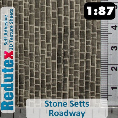 Redutex STONE SETTS UNEVEN Dk Grey 1:87 HO 3D Self Adhesive Texture Sheet