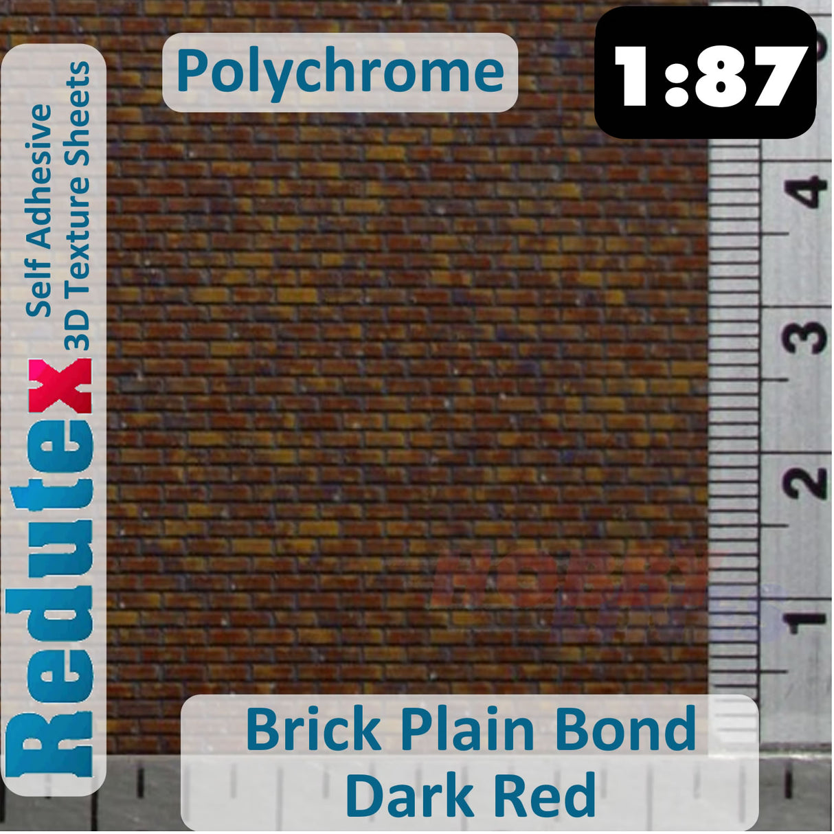 Redutex BRICK PLAIN BOND Dark Red Polychrome HO/OO 3D Texture Sheets 087LD123