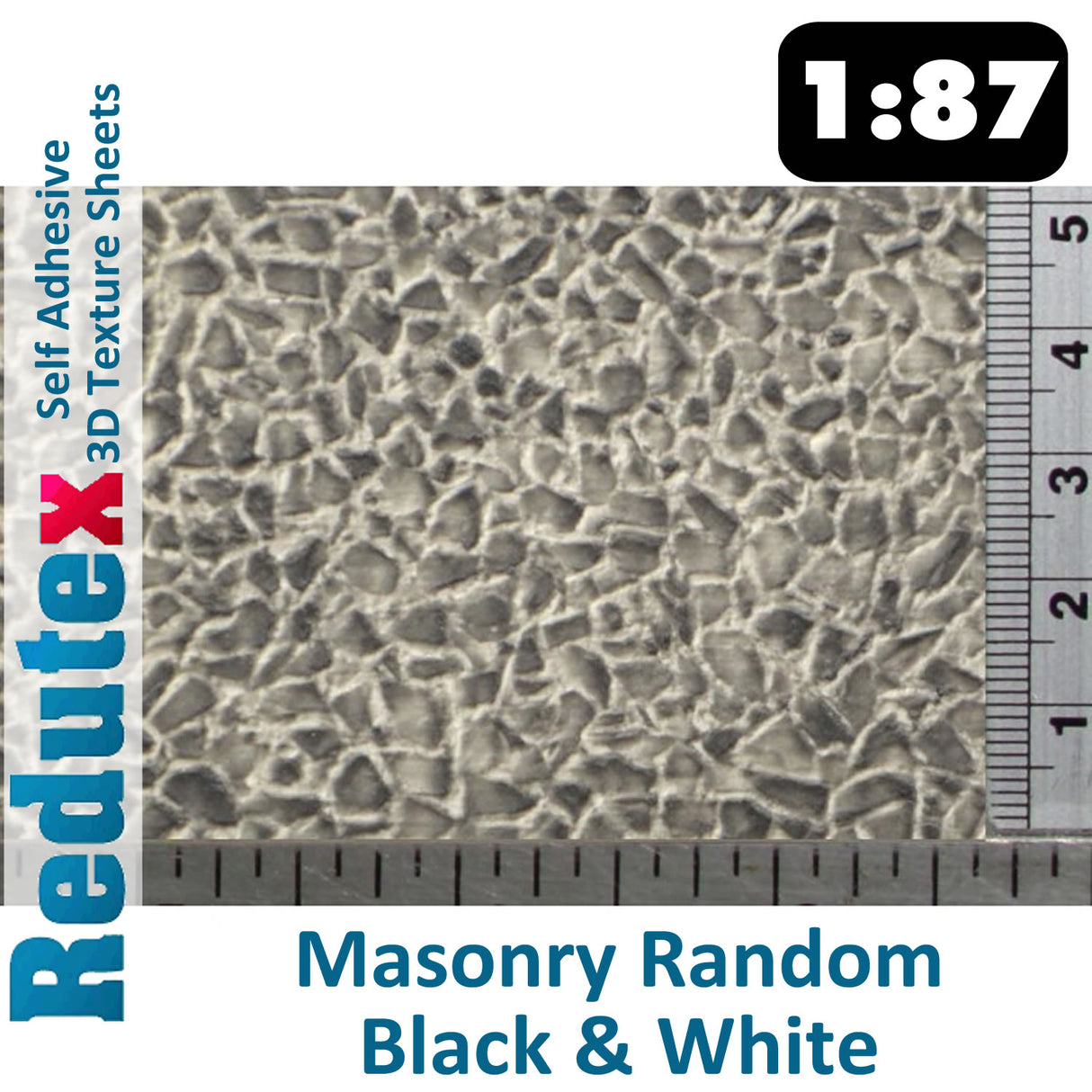 Redutex MASONRY RANDOM STONE Black&White 1:87 HO 3D Self Adhesive Texture Sheet